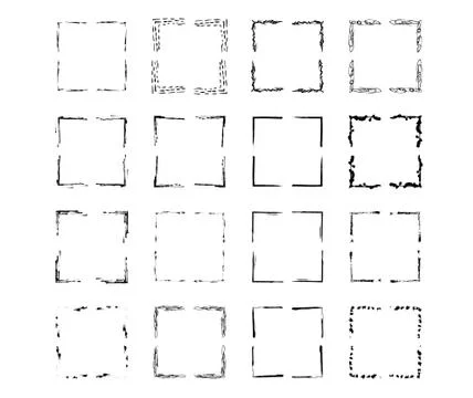 Set of black square grunge frames. Geometric empty borders collection. Vector Stock Illustration