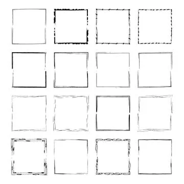 Set of black square grunge frames. Geometric empty borders collection. Vector Stock Illustration