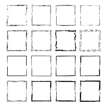 Set of black square grunge frames. Geometric empty borders collection. Vector Illustrazione stock