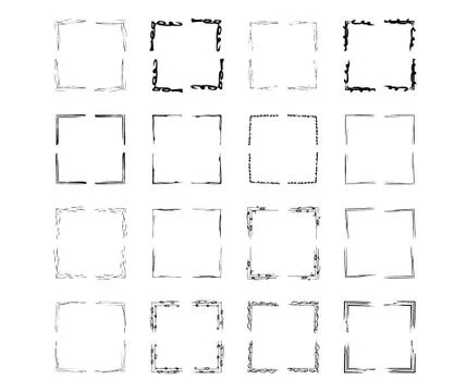 Set of black square grunge frames. Geometric empty borders collection. Vector Illustrazione stock