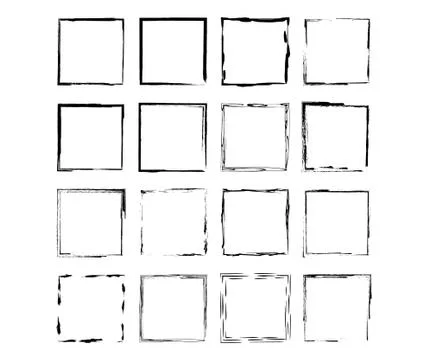 Set of black square grunge frames. Geometric empty borders collection. Vector Stockillustratie