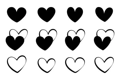 Set of black stylized hearts Stock Illustration