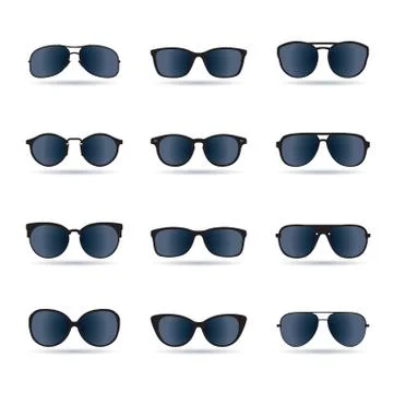 Set of black Sunglasses isolated. Vector Icons. Stock Illustration