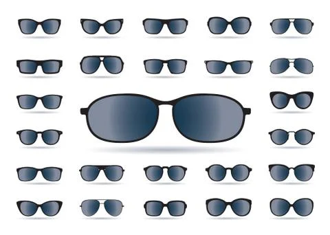 Set of black Sunglasses isolated. Vector Icons. 스톡 일러스트