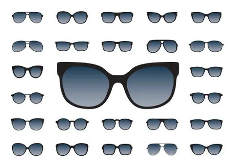 Set of black Sunglasses isolated. Vector Icons. Illustrazione stock