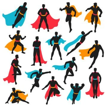 Set Of Black Superhero Silhouettes Stock Illustration
