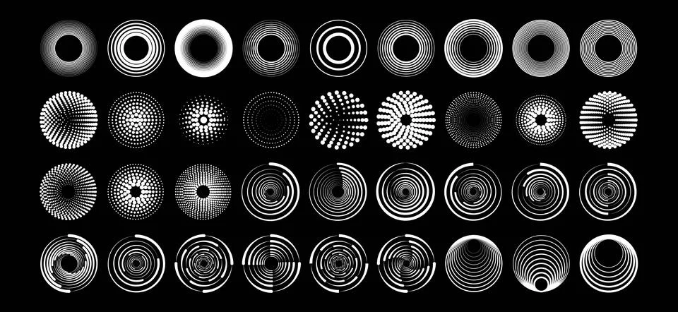 Set black thick halftone dashed speed lines. Design element for frame, logo 스톡 일러스트