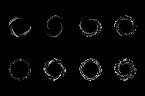 Set black thick halftone dashed speed lines. Design element for frame, logo Stock Illustration