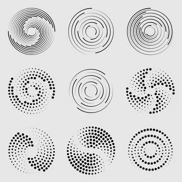 Set of black thick halftone dotted speed lines. Stock Illustration