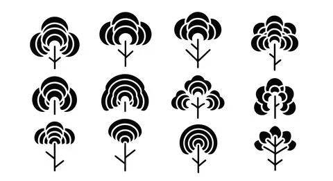 Set of black tree icons with rainbow effect Stockillustratie