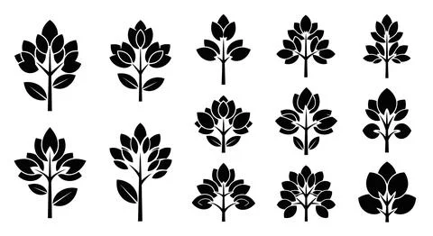 Set of black tree silhouettes Stockillustratie