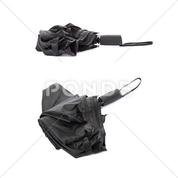 Set of Black umbrella isolated over the white background Stock Photos