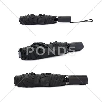 Set of Black umbrella isolated over the white background Stock Photos