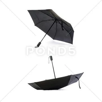 Set of Black umbrella isolated over the white background Stock Photos