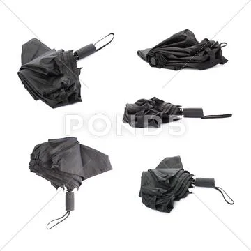 Set of Black umbrella isolated over the white background Stock Photos