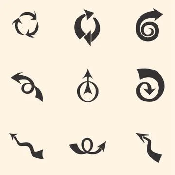 Set of black universal arrows and symbols. Illustrazione stock