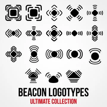 Set of black vector bluetooth GPS beacon icons. Stock Illustration