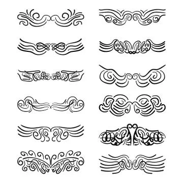 Set of black vector calligraphic separators. Vector border elements. Text div Stock Illustration