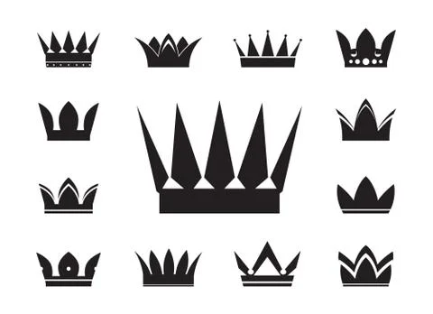 Set of black vector crowns and icons Stock Illustration