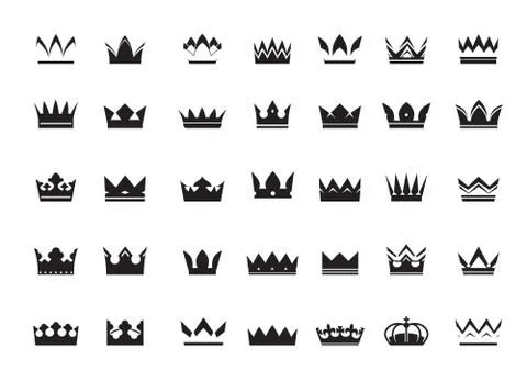 Set of black vector crowns and icons Illustrazione stock