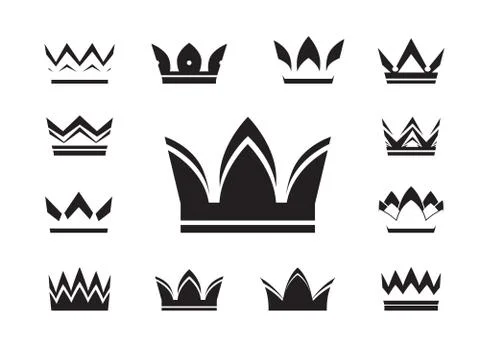 Set of black vector crowns and icons 스톡 일러스트