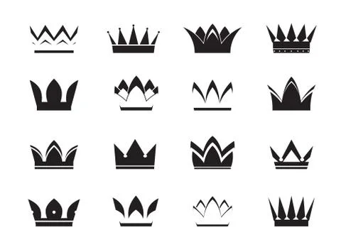 Set of black vector crowns and icons Stock Illustration