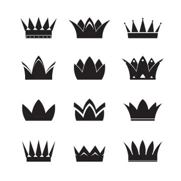 Set of black vector crowns and icons Illustrazione stock