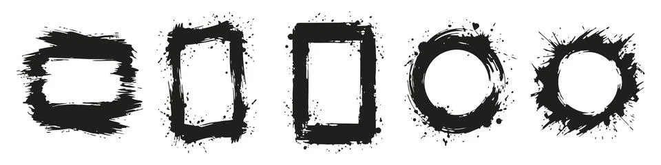 Set of black vector grunge frames, rectangular and circular borders with pa.. Stock Illustration