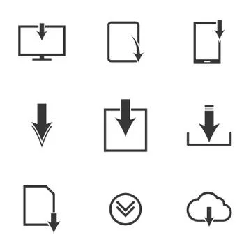 Set of black vector icons, isolated against white background. Flat illustrati Illustrazione stock