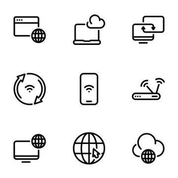Set of black vector icons, isolated on white background, on theme Internet co Stockillustratie