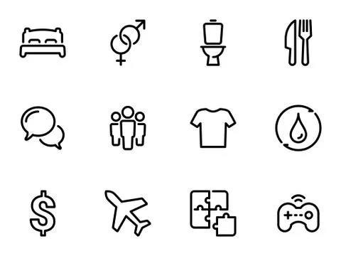 Set of black vector icons, isolated on white background, on theme Human needs Stockillustratie