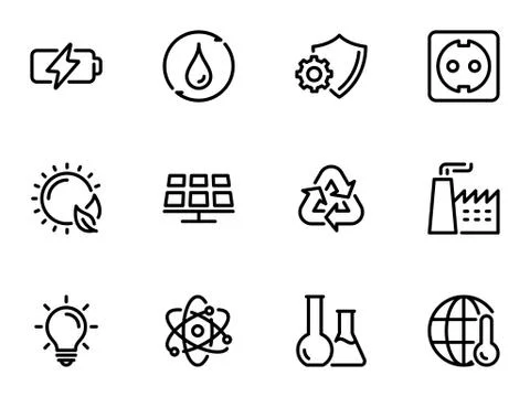 Set of black vector icons, isolated on white background, on theme Environment 库存插图