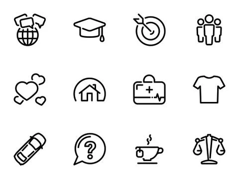 Set of black vector icons, isolated on white background, on theme Social Huma イラスト素材
