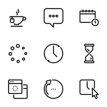 Set of black vector icons, isolated on white background, on theme Waiting イラスト素材