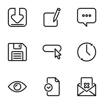Set of black vector icons, isolated on white background, on theme Loading, ed Ilustración de archivo