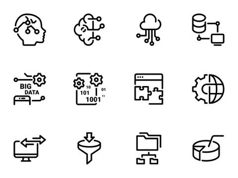Set of black vector icons, isolated against white background. Illustration on 库存插图