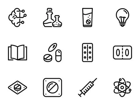 Set of black vector icons, isolated against white background. Illustration on Stock Illustration