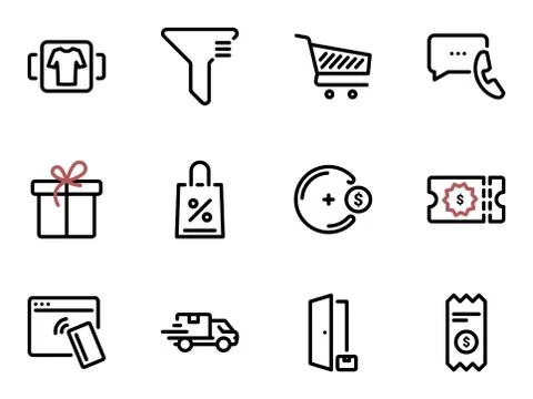 Set of black vector icons, isolated against white background. Illustration on Ilustração Stock