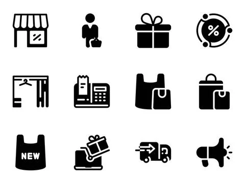 Set of black vector icons, isolated against white background. Flat illustr... 写真素材