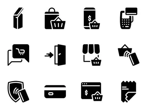 Set of black vector icons, isolated against white background. Flat illustr... Stock Photos