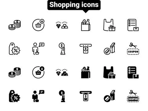 Set of black vector icons, isolated against white background. Flat illustr... 写真素材