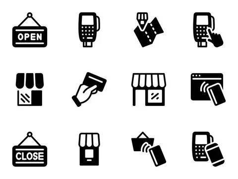 Set of black vector icons, isolated against white background. Flat illustr... Stock Photos
