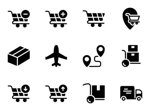Set of black vector icons, isolated against white background. Flat illustr... Stock Photos