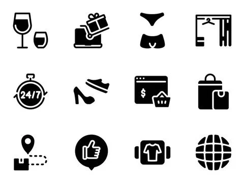 Set of black vector icons, isolated against white background. Flat illustr... Stock Photos