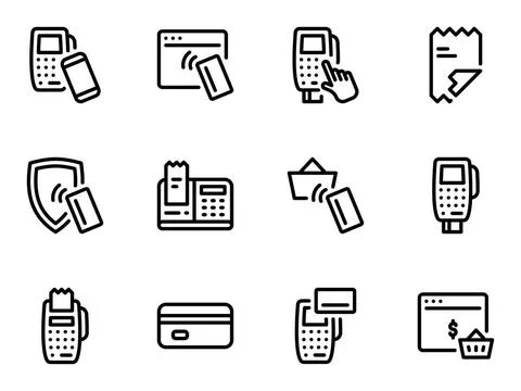 Set of black vector icons, isolated against white background. Flat illustr... Stock Photos