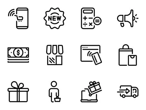 Set of black vector icons, isolated against white background. Flat illustr... Foto stock