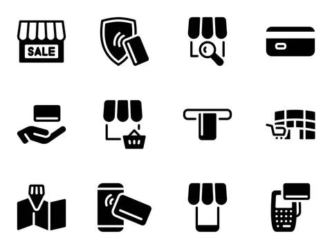 Set of black vector icons, isolated against white background. Flat illustr... Foto stock