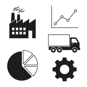 Set of black vector icons representing industry, logistics, data analysis, .. Stock Illustration