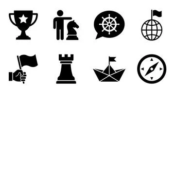 Set of black vector icons representing business strategy, success, and navi.. Stock Illustration