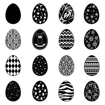 Set Of Black Vector Illustration Easter Egg's Silhouette Stock Illustration